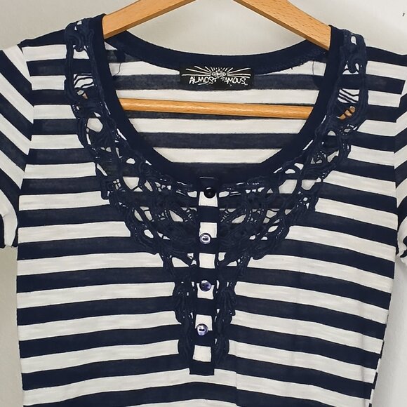 UGC Almost Famous Navy and white stripe with lace 3/4 sleeve sz sm - Picture 3 of 11